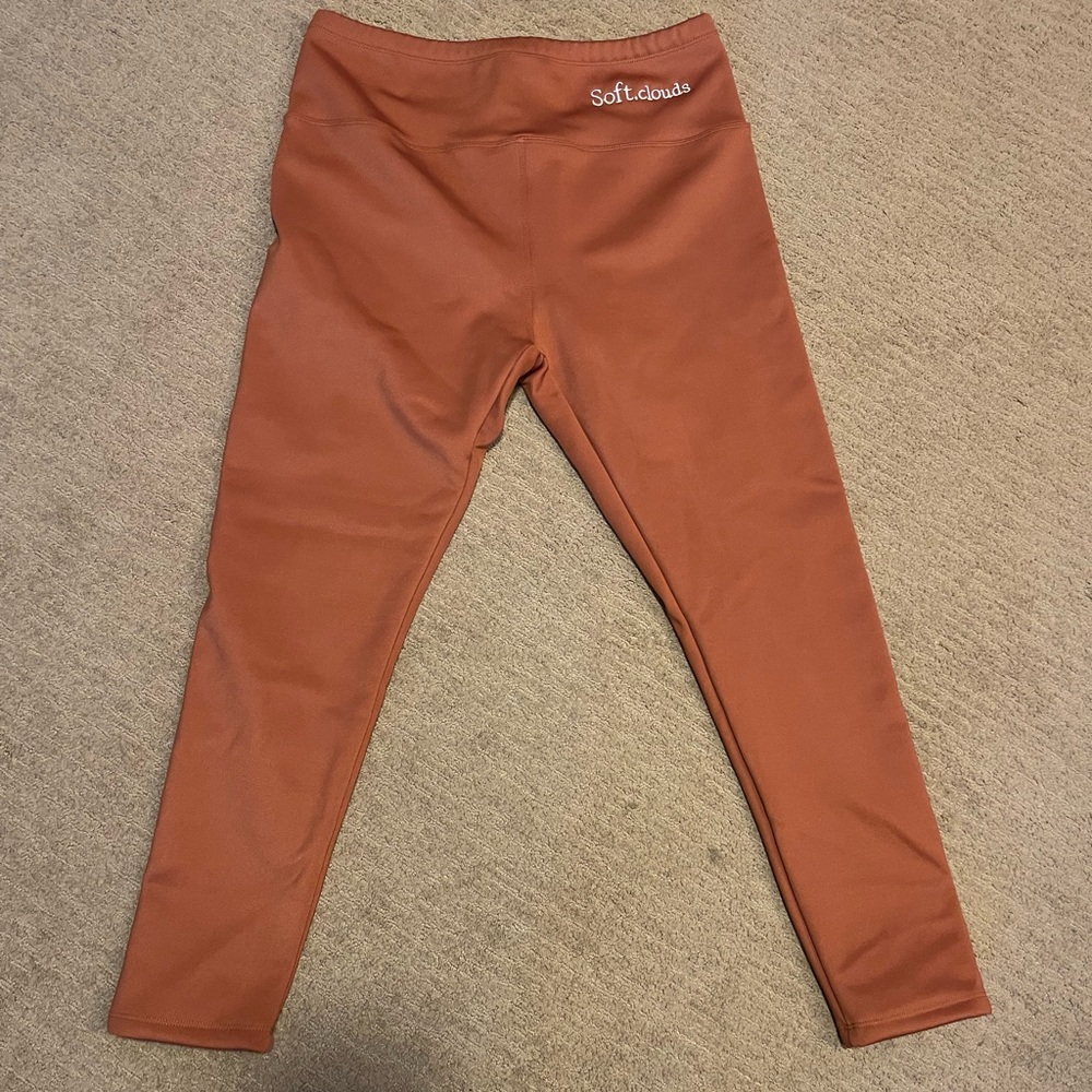 Soft Clouds Fleece Women’s Leggings Casual Warm Winter Solid Pants 2XL Orange